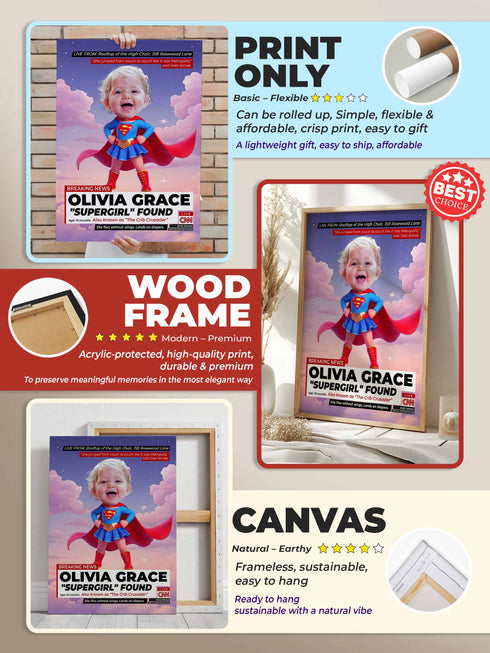 Custom Baby Flying Hero Poster – Personalized Baby Girl Wall Art